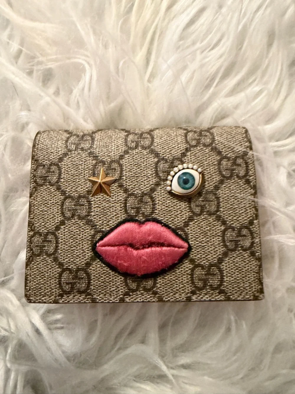 GUCCI GG SURPREME MONOGRAM FACE WALLET BEIGE/PINK - Picture 1 of 15